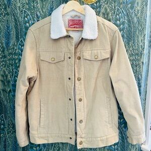 Brooklyn Cloth Men’s Tan Corduroy Jacket with Sherpa Lining, Size Small